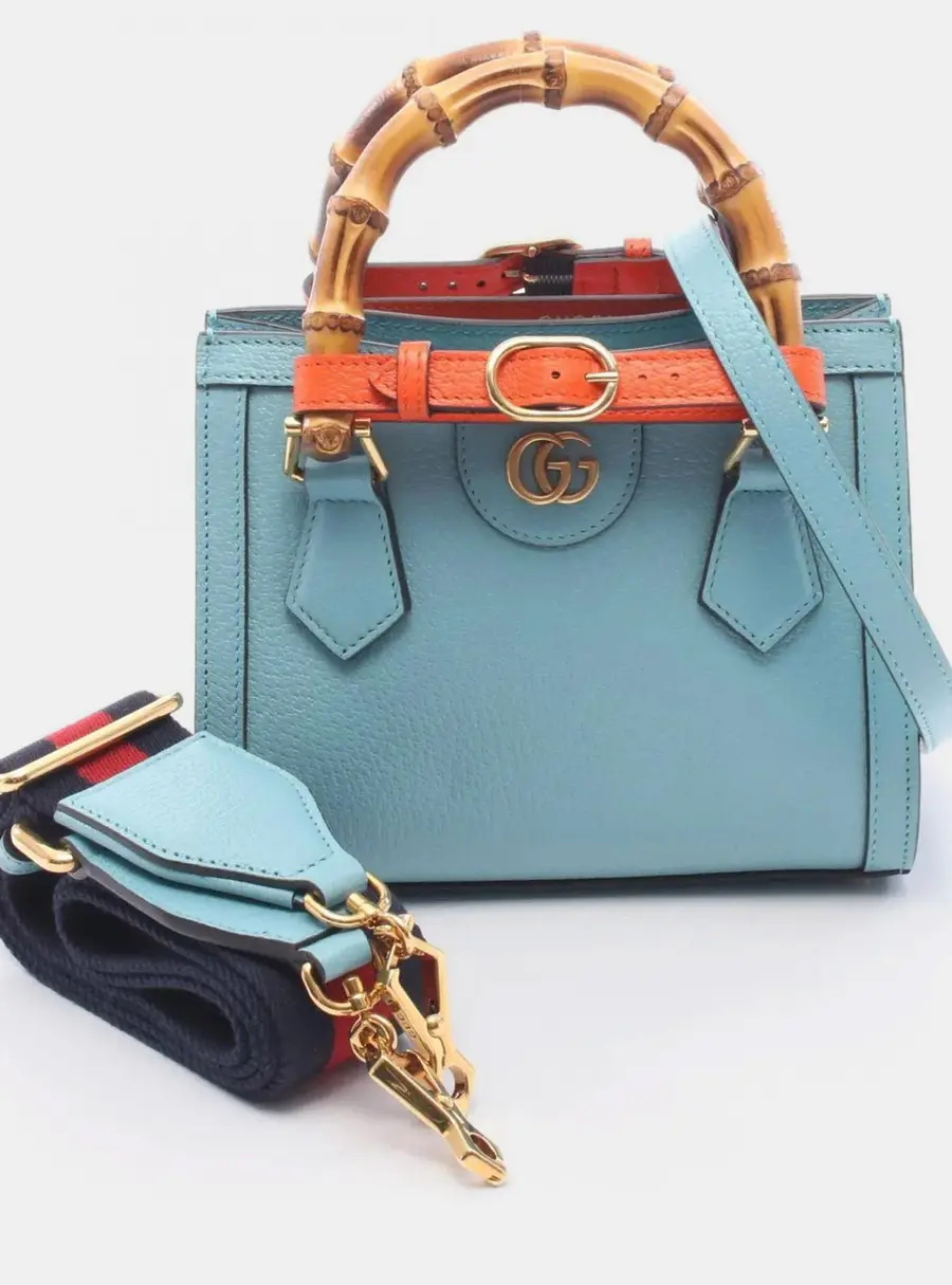Gucci Diana Mini Light Blue Leather Top Handle Bag
