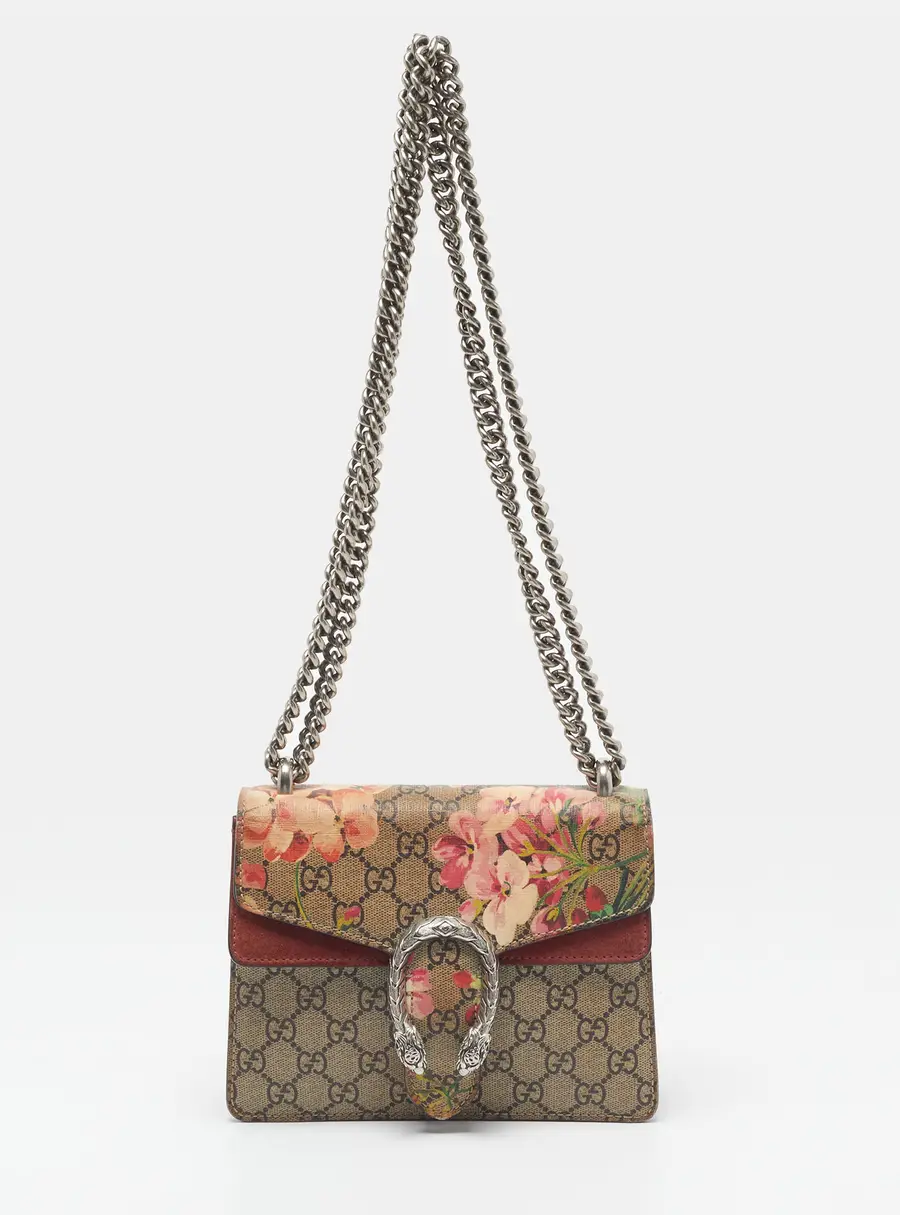 Gucci Dionysus Mini Pink/Beige GG Blooms Supreme Canvas and Suede Shoulder Bag