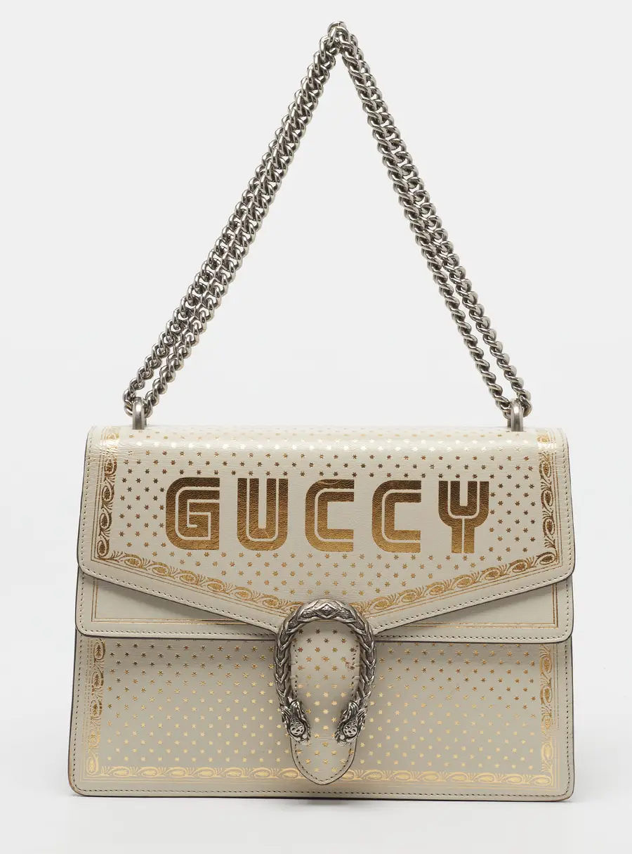 Gucci Dionysus GUCCY Star Medium Off White/Gold Leather Shoulder Bag