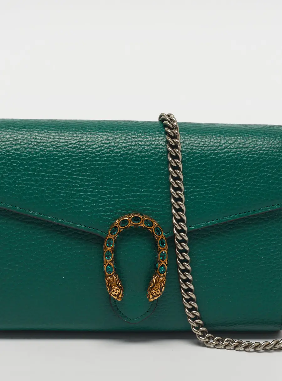 Gucci Dionysus Crystal Green Leather Wallet On Chain