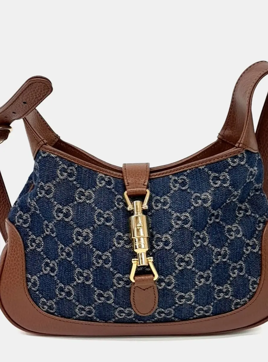 Gucci Multicolor Denim and Leather Jackie 1961 Small Hobo Bag