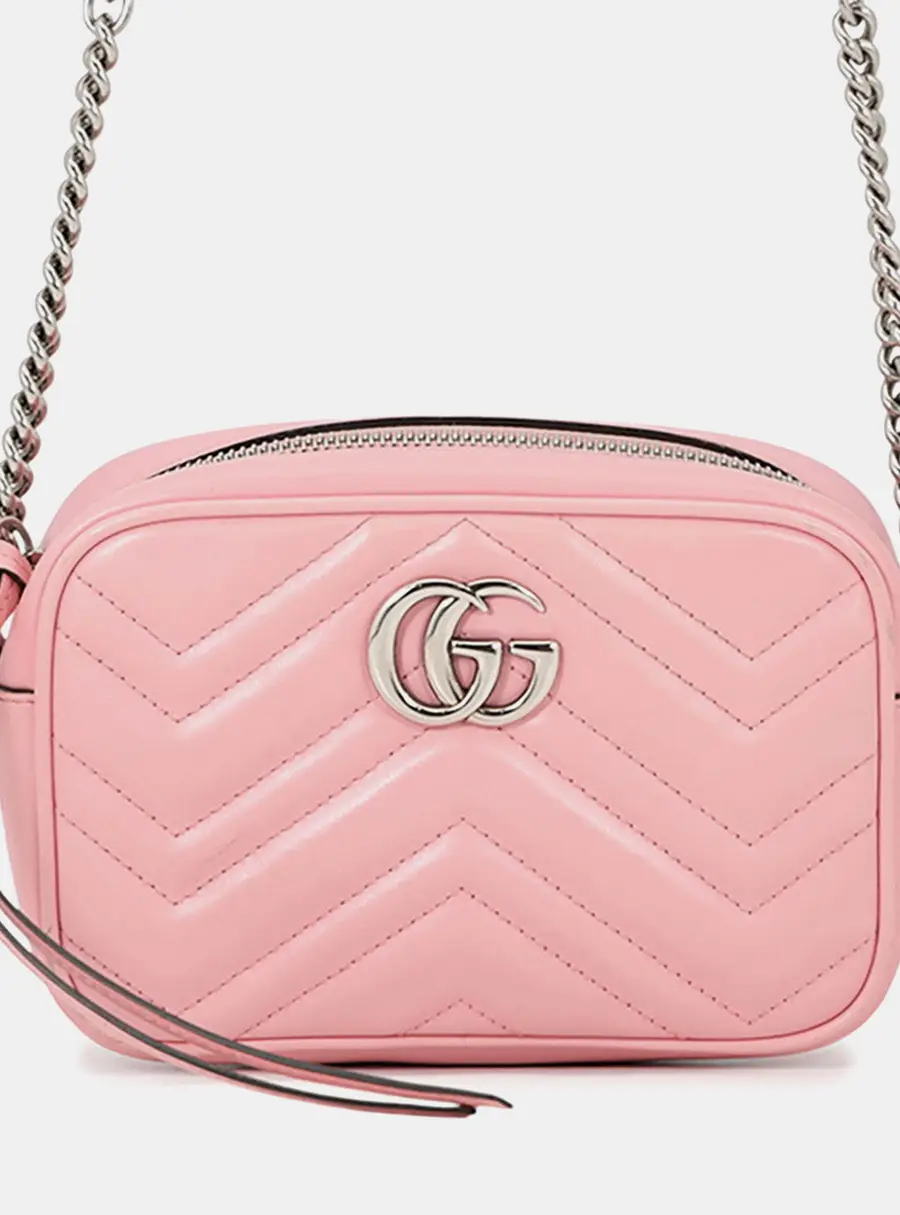 Gucci Gg Marmont Matelasse Mini Shoulder Bag Pink Leather