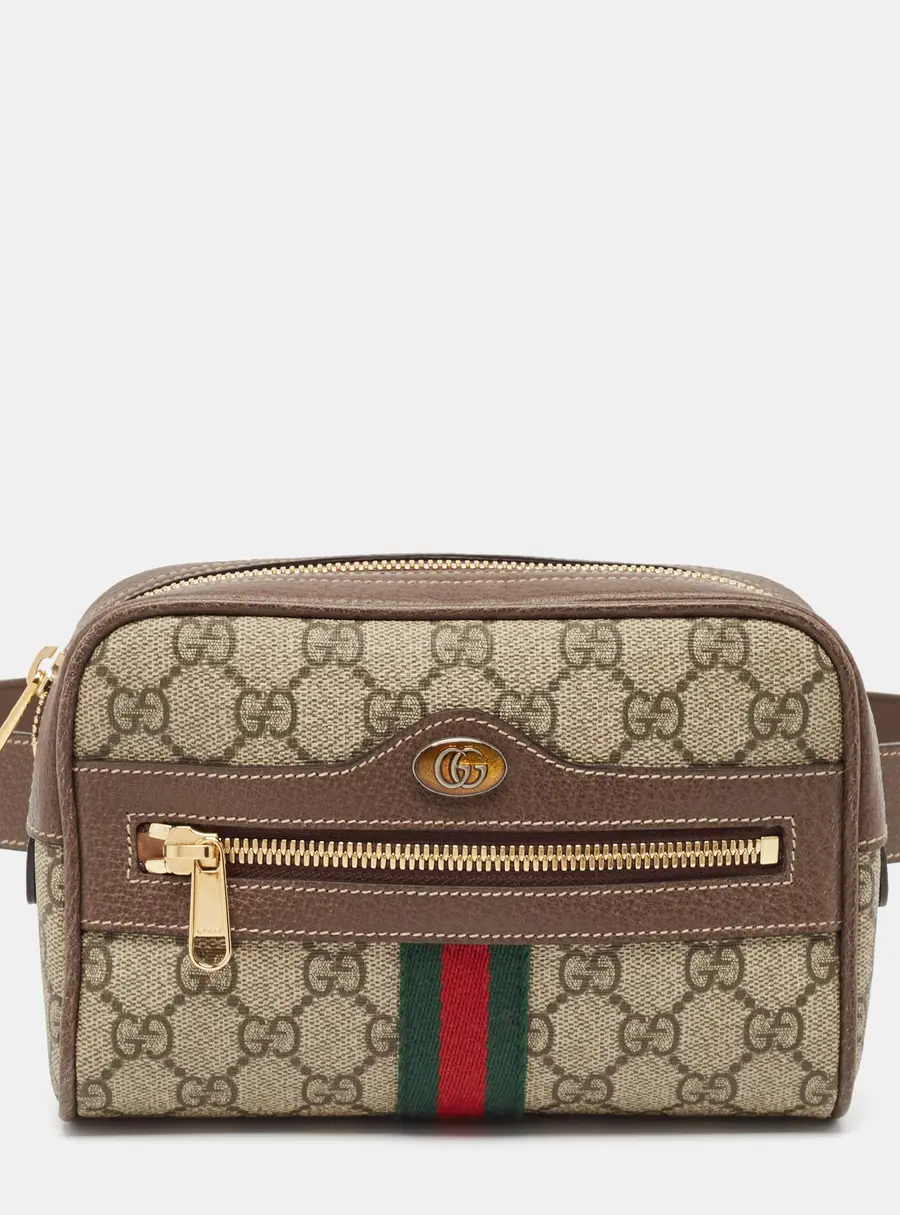 Gucci Beige/Ebony GG Supreme Canvas and Leather Small Ophidia Belt Bag