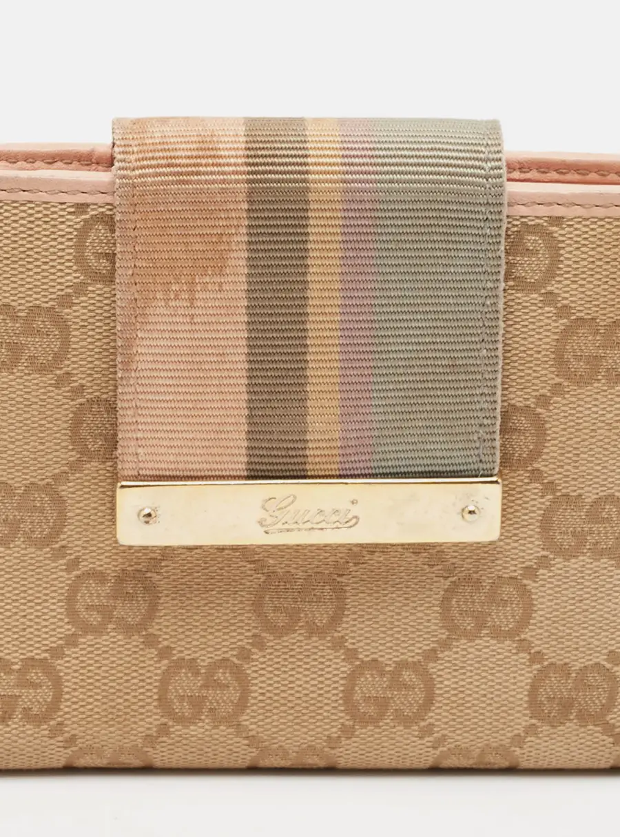 Gucci Beige/Pink GG Canvas and Leather French Flap Wallet