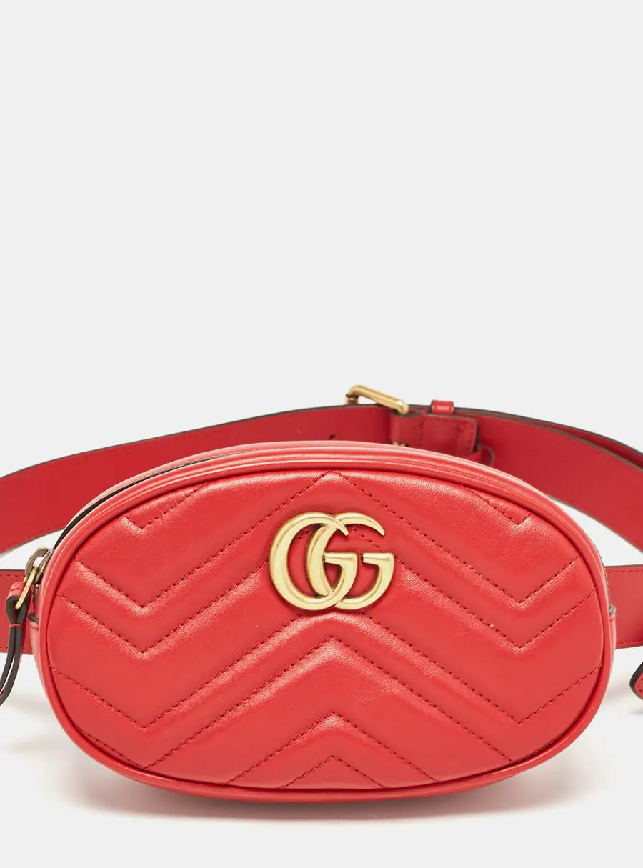Gucci Red Matelass&eacute; Leather Mini GG Marmont Belt Bag