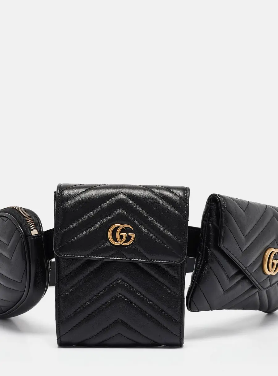 Gucci Black Matelass&eacute; Leather GG Marmont 2.0 Multi Belt Bag