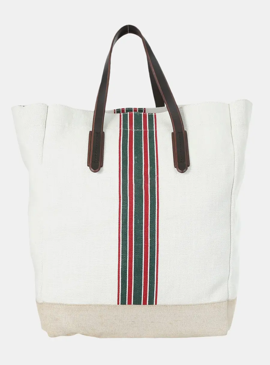 Gucci Medium White Canvas Striped Tote Bag