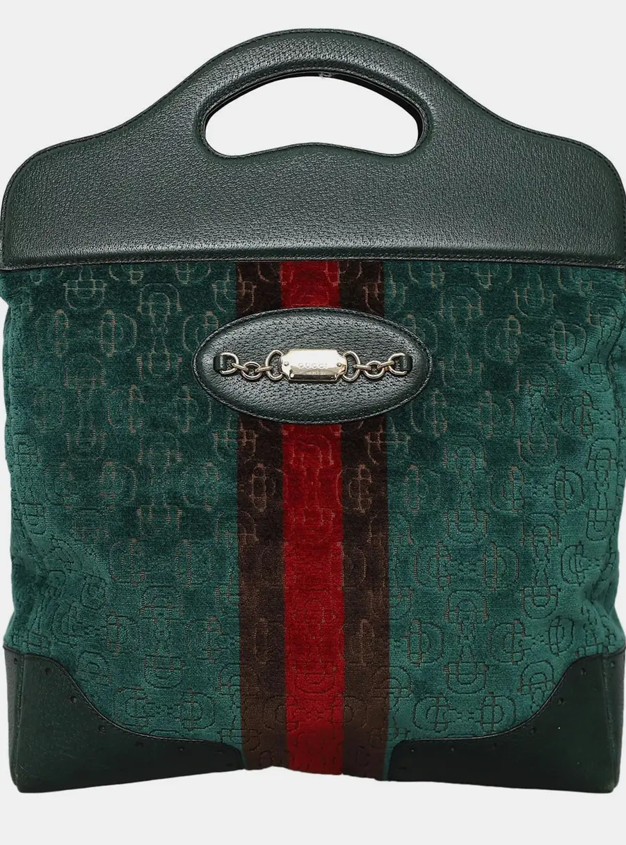 Gucci Horsebit Shopper Bag Small Green Velvet Top Handle Bag