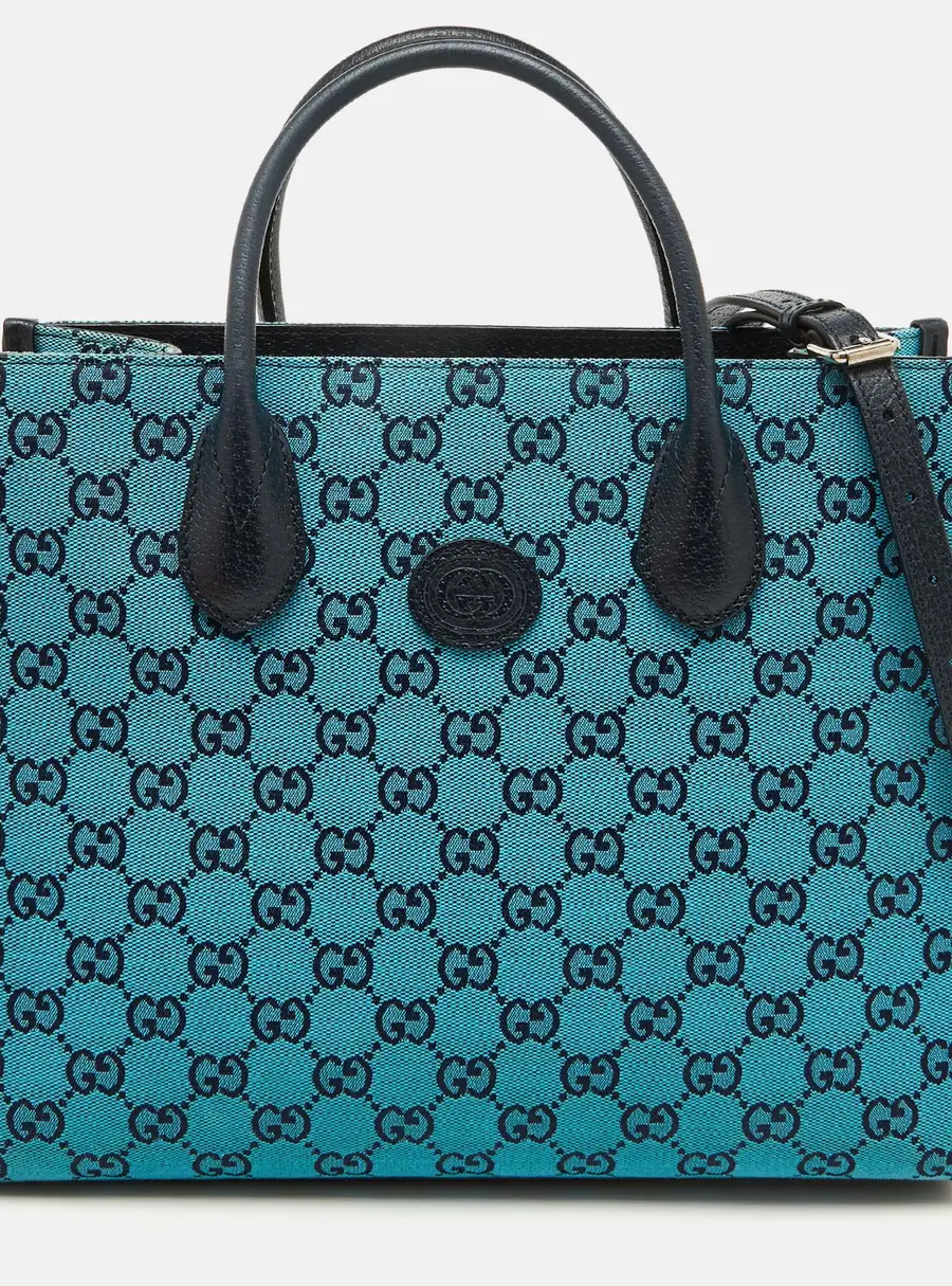 Gucci Blue/Navy Blue GG Canvas and Leather Small Structured Tote