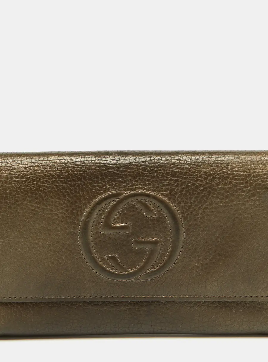 Gucci Brown Leather Soho Flap Continental Wallet