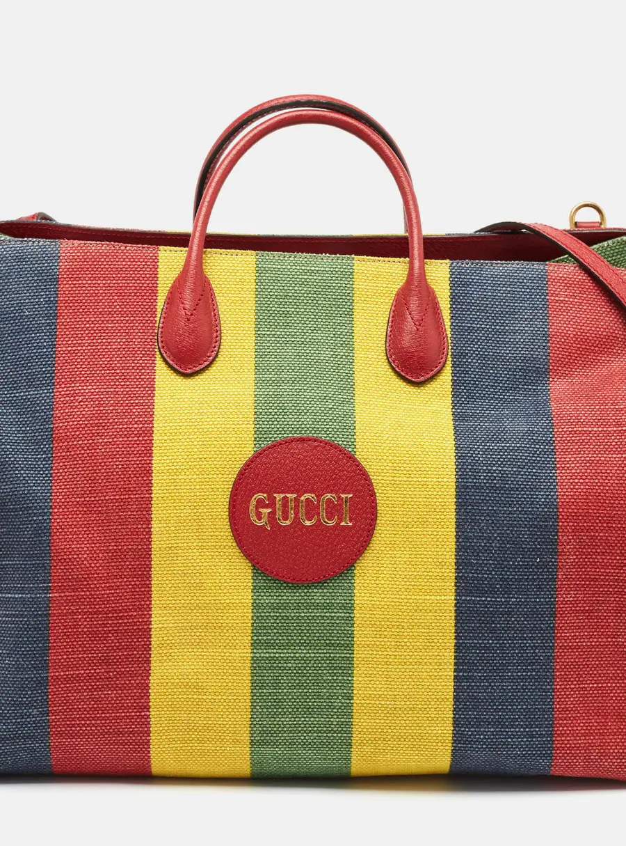 Gucci Multicolor Canvas and Leather Logo Stripe Tote