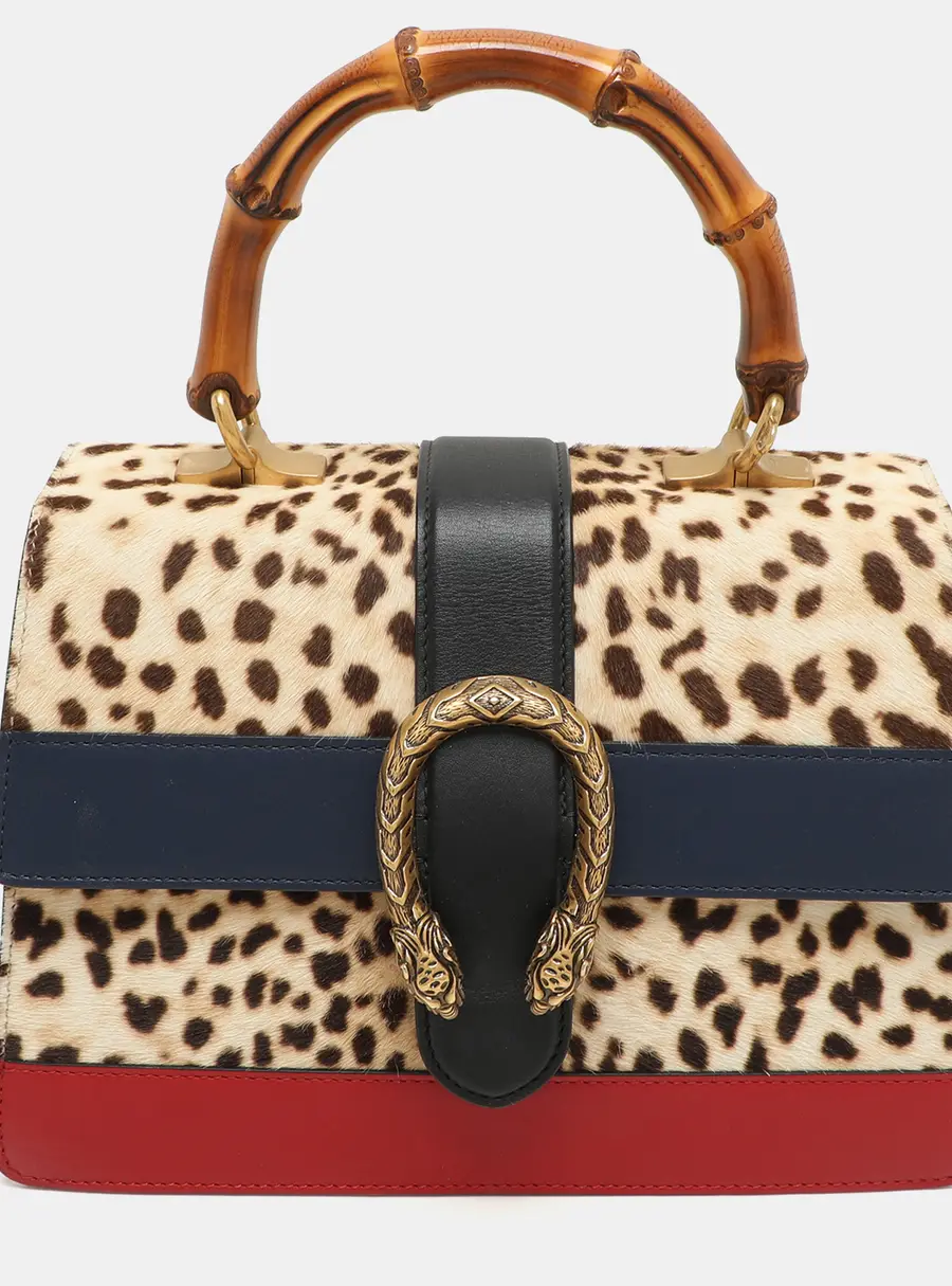 Gucci Multicolor Calf Hair and Leather Medium Dionysus Bamboo Top Handle Bag