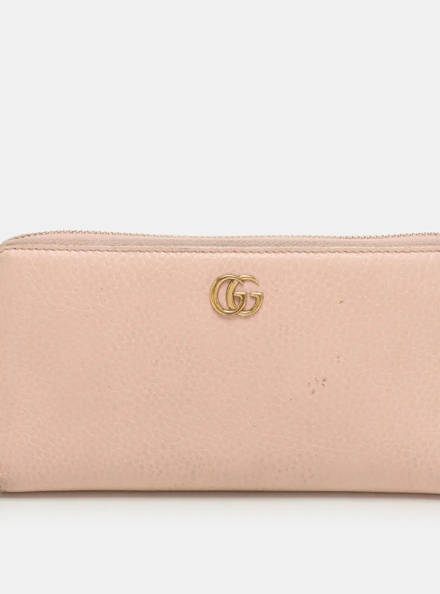 Gucci Pink Leather Marmont Zip Around Continental Wallet