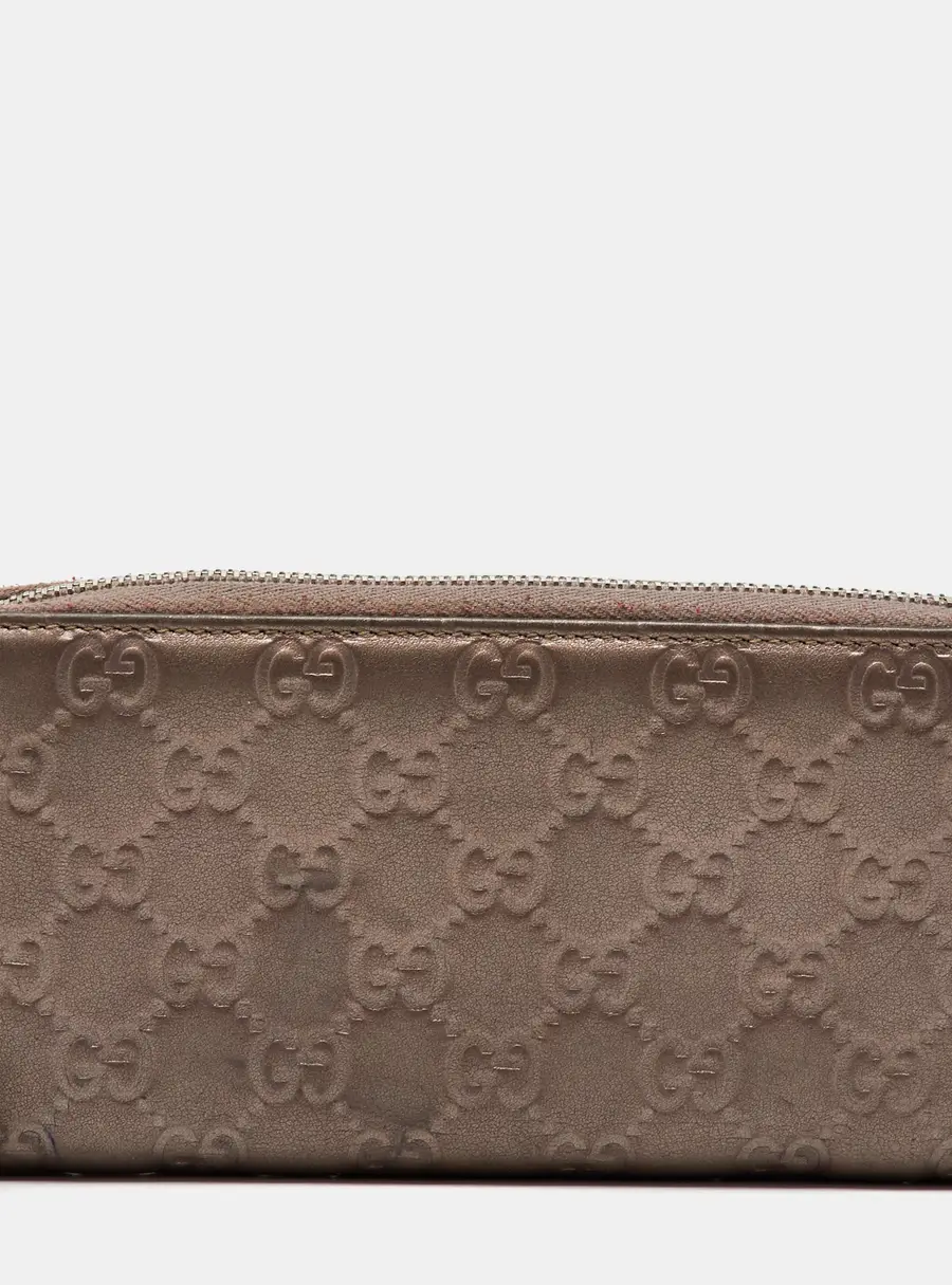 Gucci Metallic Guccissima Leather Long Zip Around Wallet