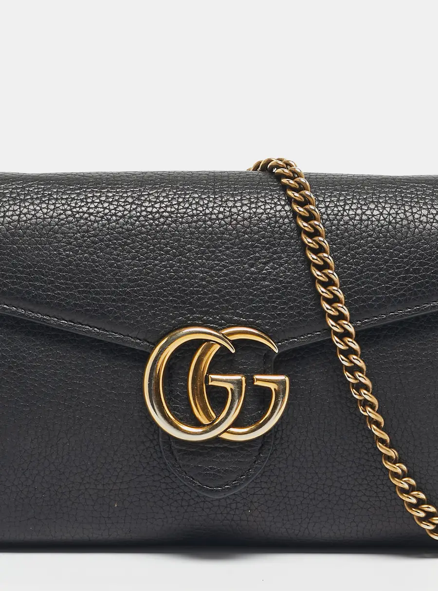 Gucci GG Marmont Black Leather Wallet On Chain