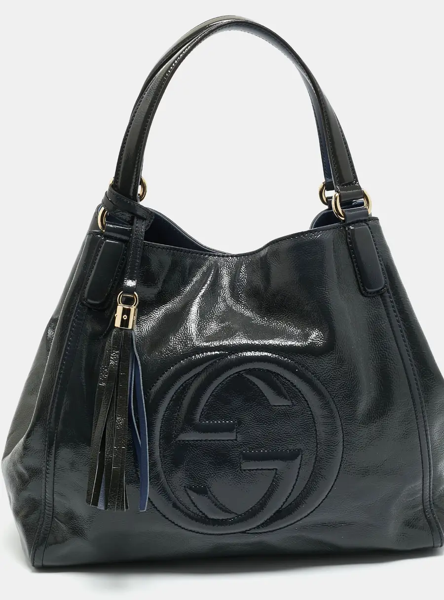 Gucci Dark Grey Patent Leather Medium Soho Tote