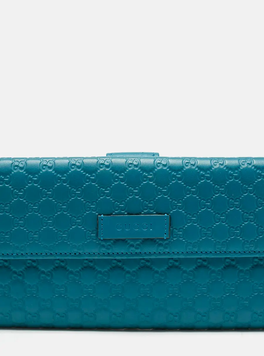 Gucci Teal Blue Microguccissima Leather Flap Continental Wallet