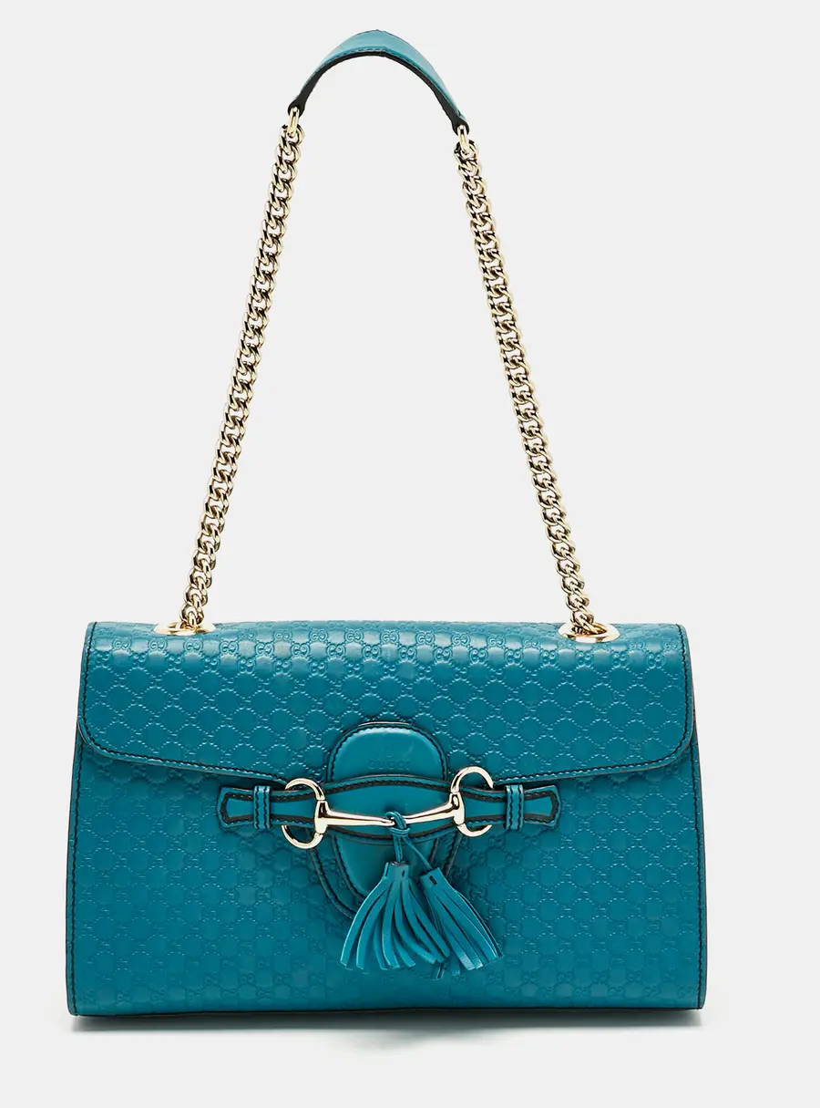 Gucci Teal Microguccissima Leather Medium Emily Chain Shoulder Bag