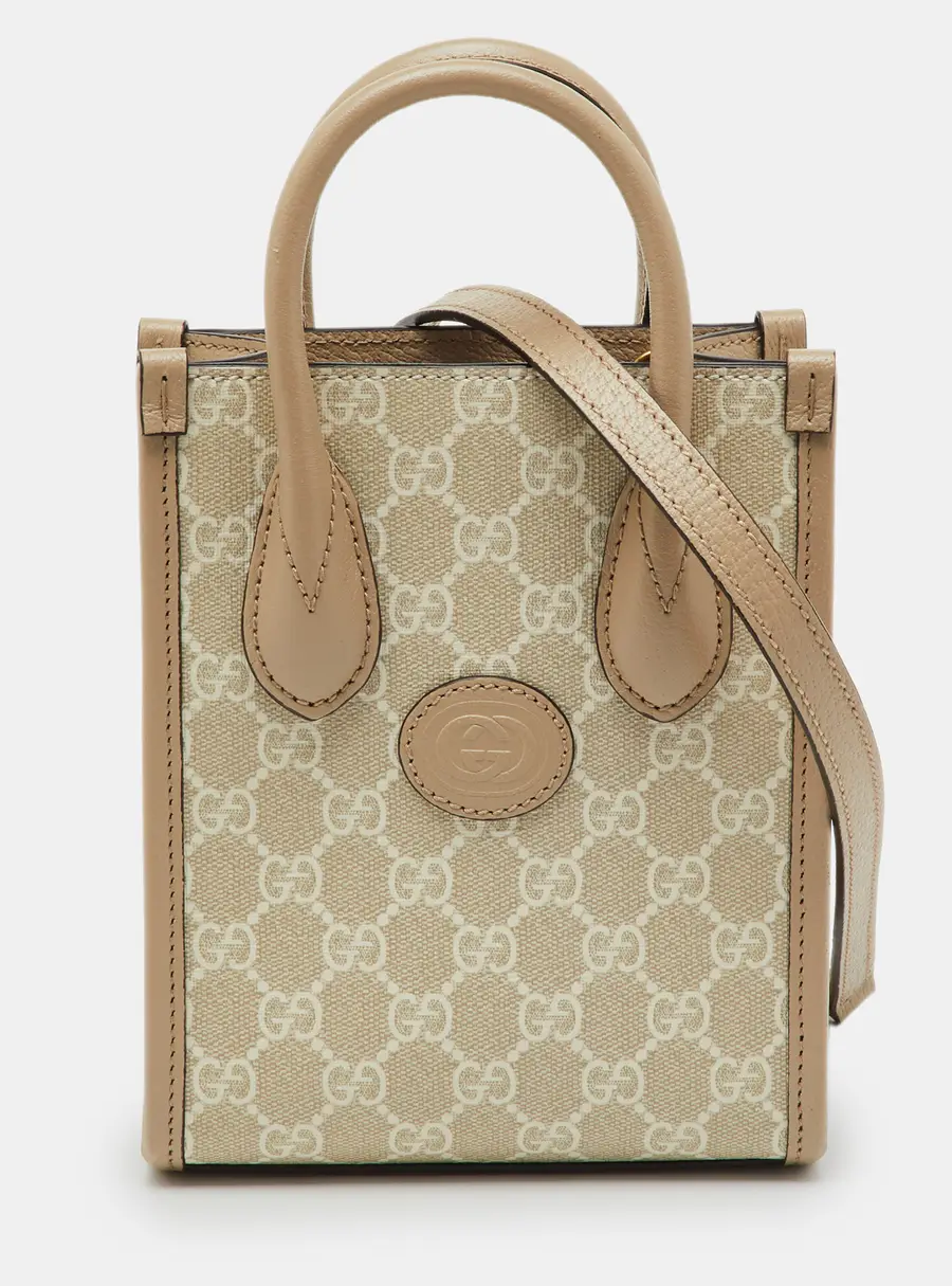 Gucci Beige/Off White GG Supreme Canvas and Leather Mini Tote