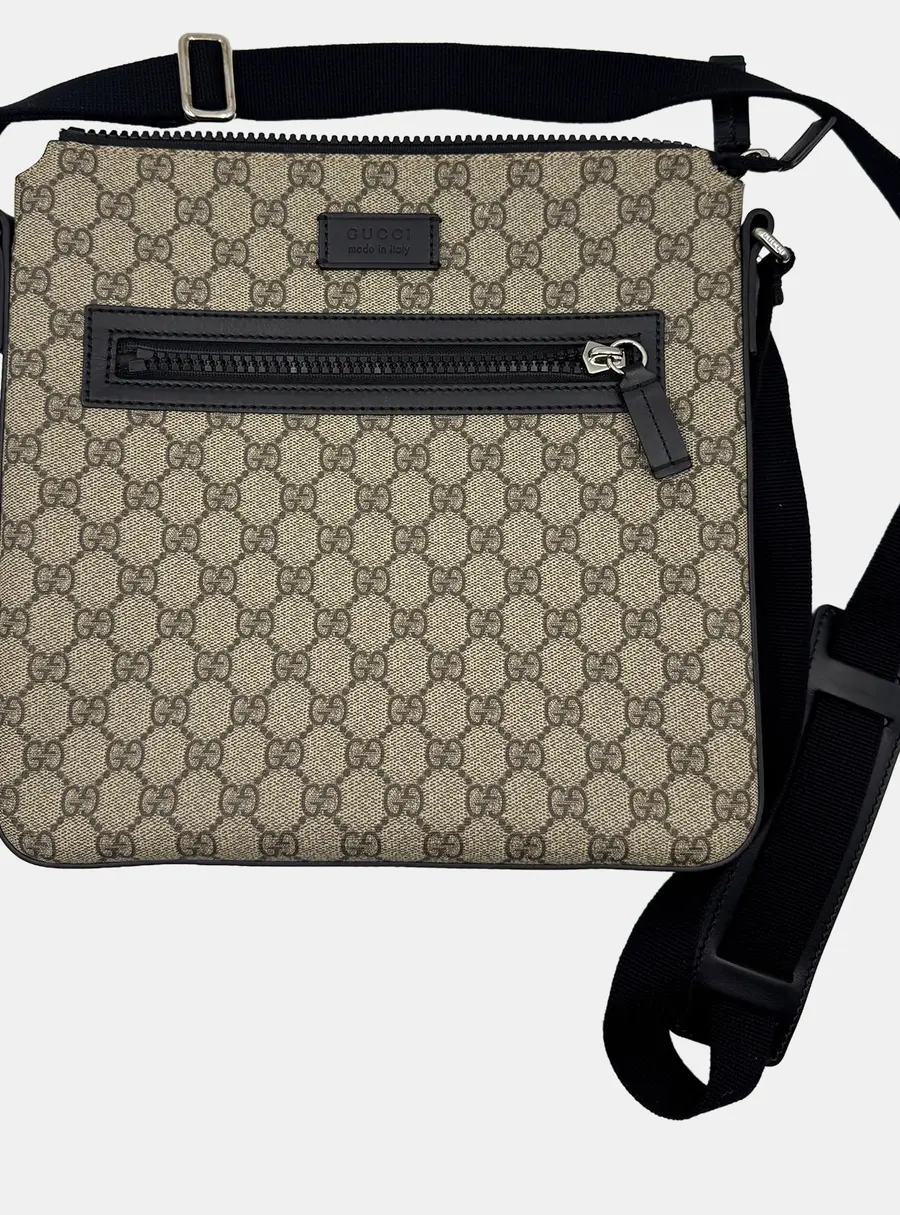 GUCCI GG supreme monogram black leather messenger bag