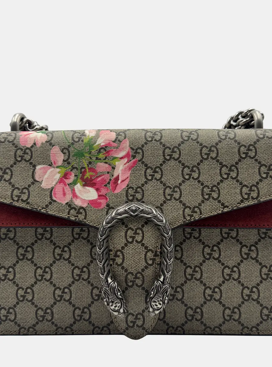 Gucci Rose/Beige GG Supreme Canvas and Suede Small Dionysus Blooms Shoulder Bag