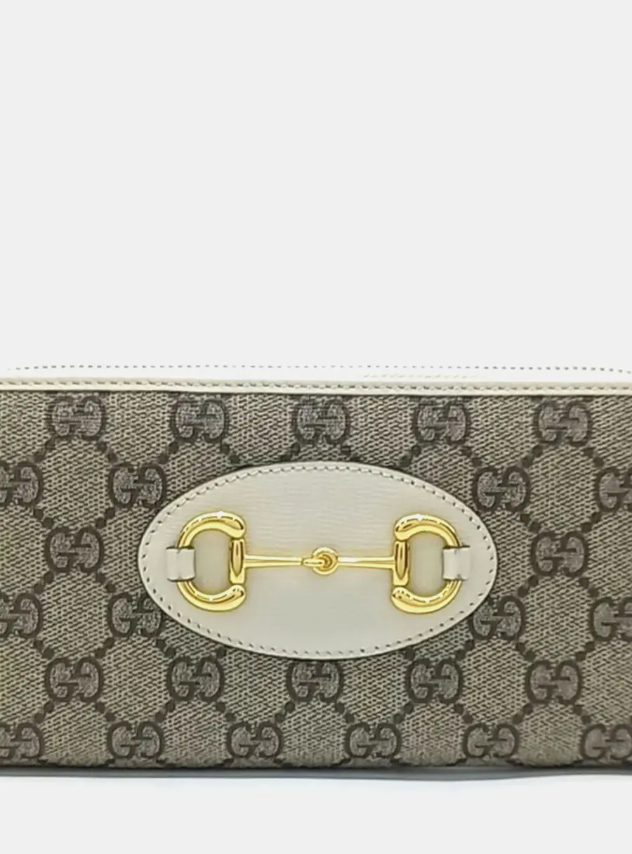Gucci Horsebit Small Beige GG Monogram Canvas and Leather Wallet Bag