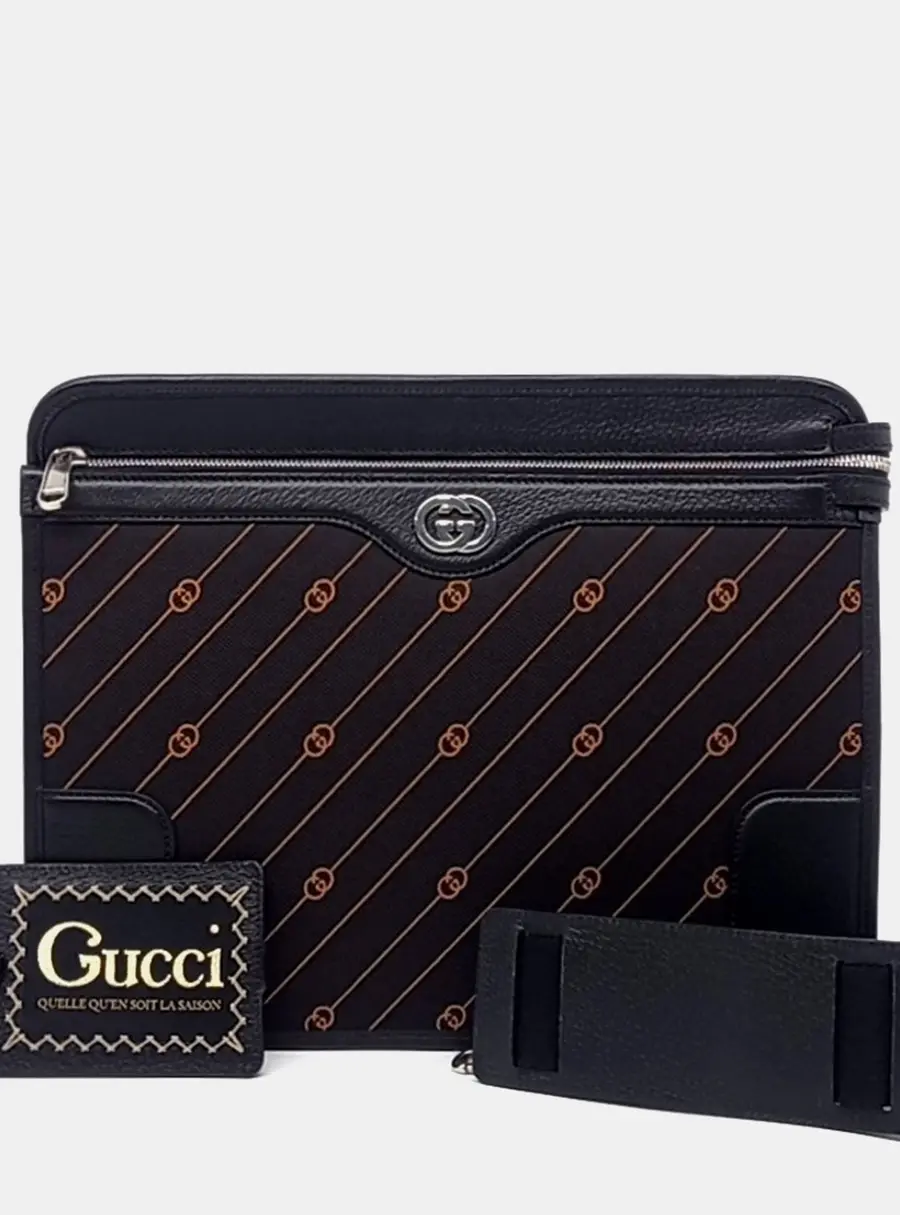 Gucci Black Orange Fabric Interlocking Crossbody Bag