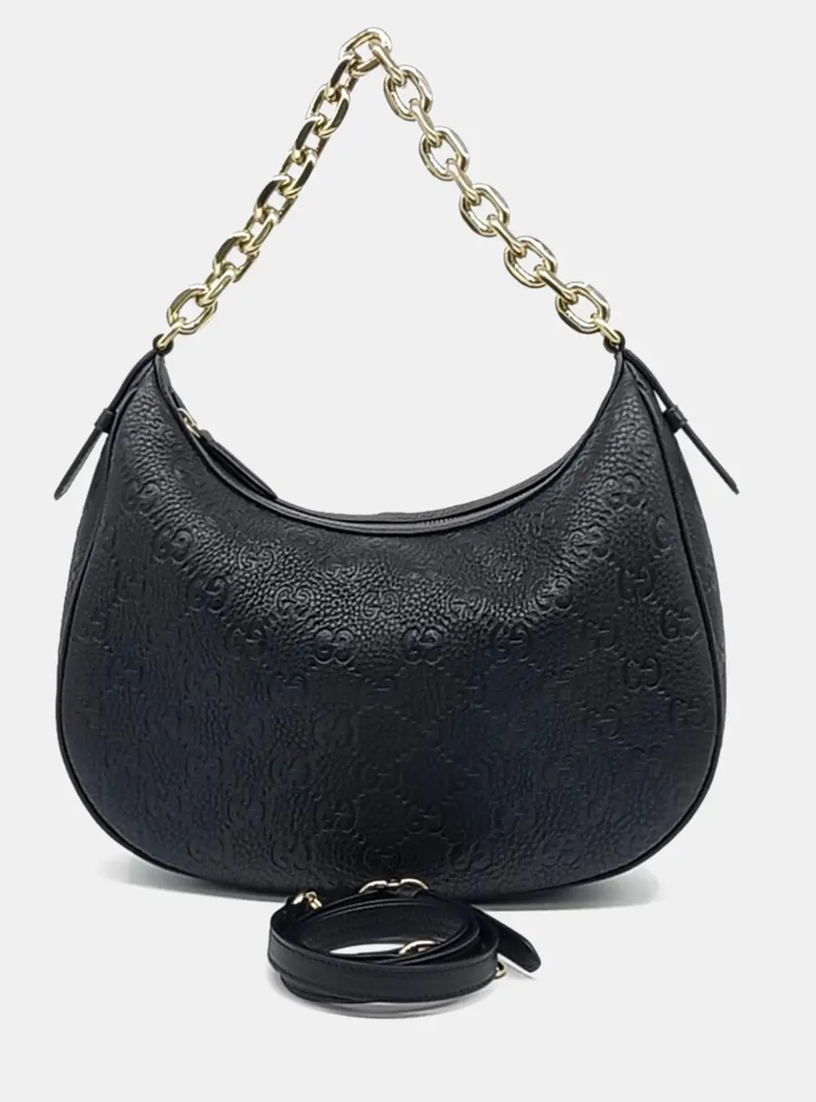Gucci Ophidia Small Black GG Embossed Leather Hobo Bag