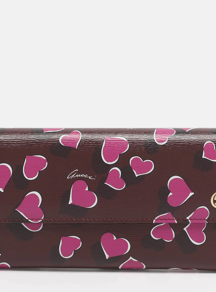 Gucci Multicolor Leather Heart Print Interlocking G Continental Wallet
