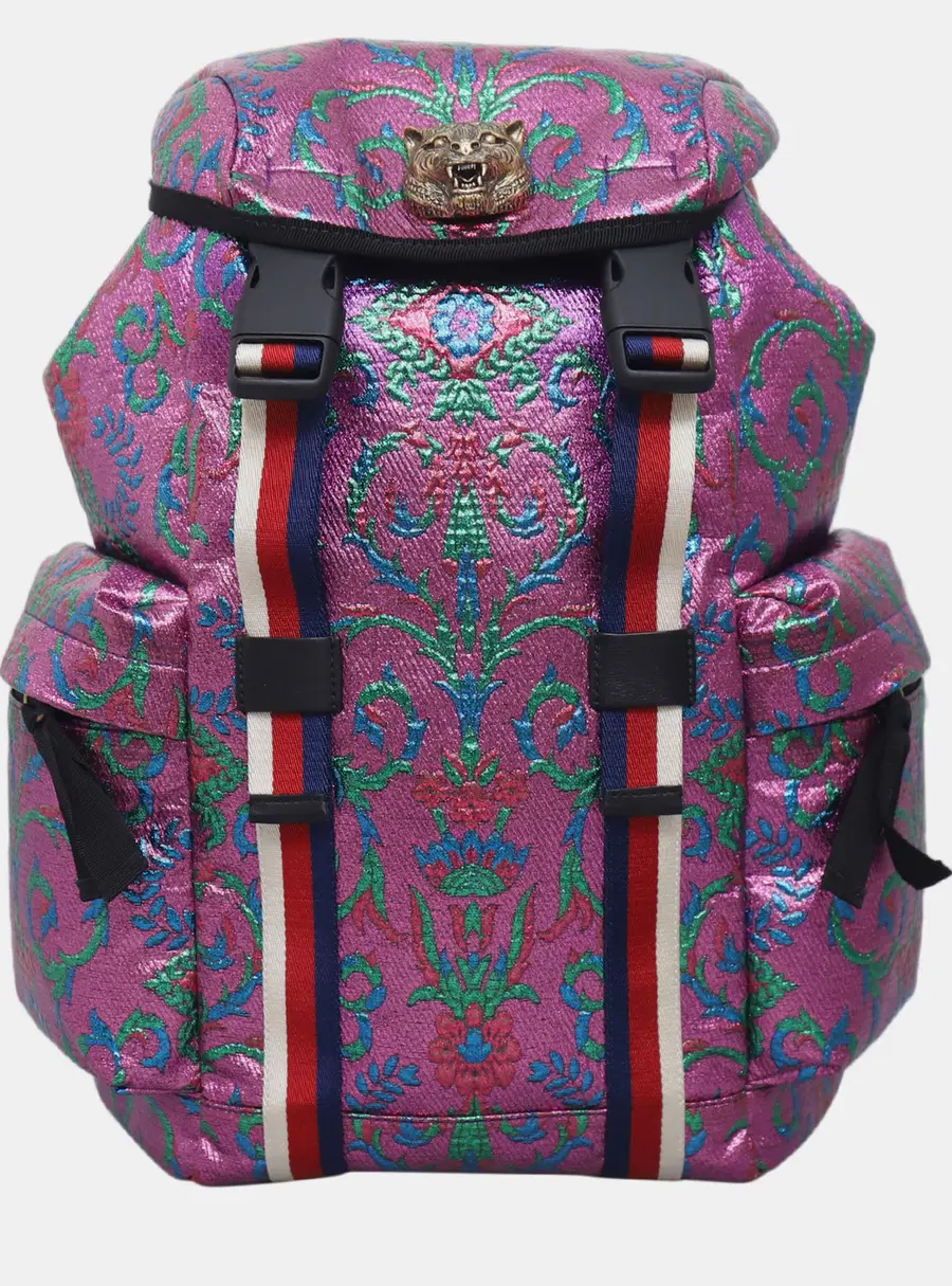 Gucci GG Multicolor Dionysus Brocade Small Purple Brocade Canvas Backpack Bag
