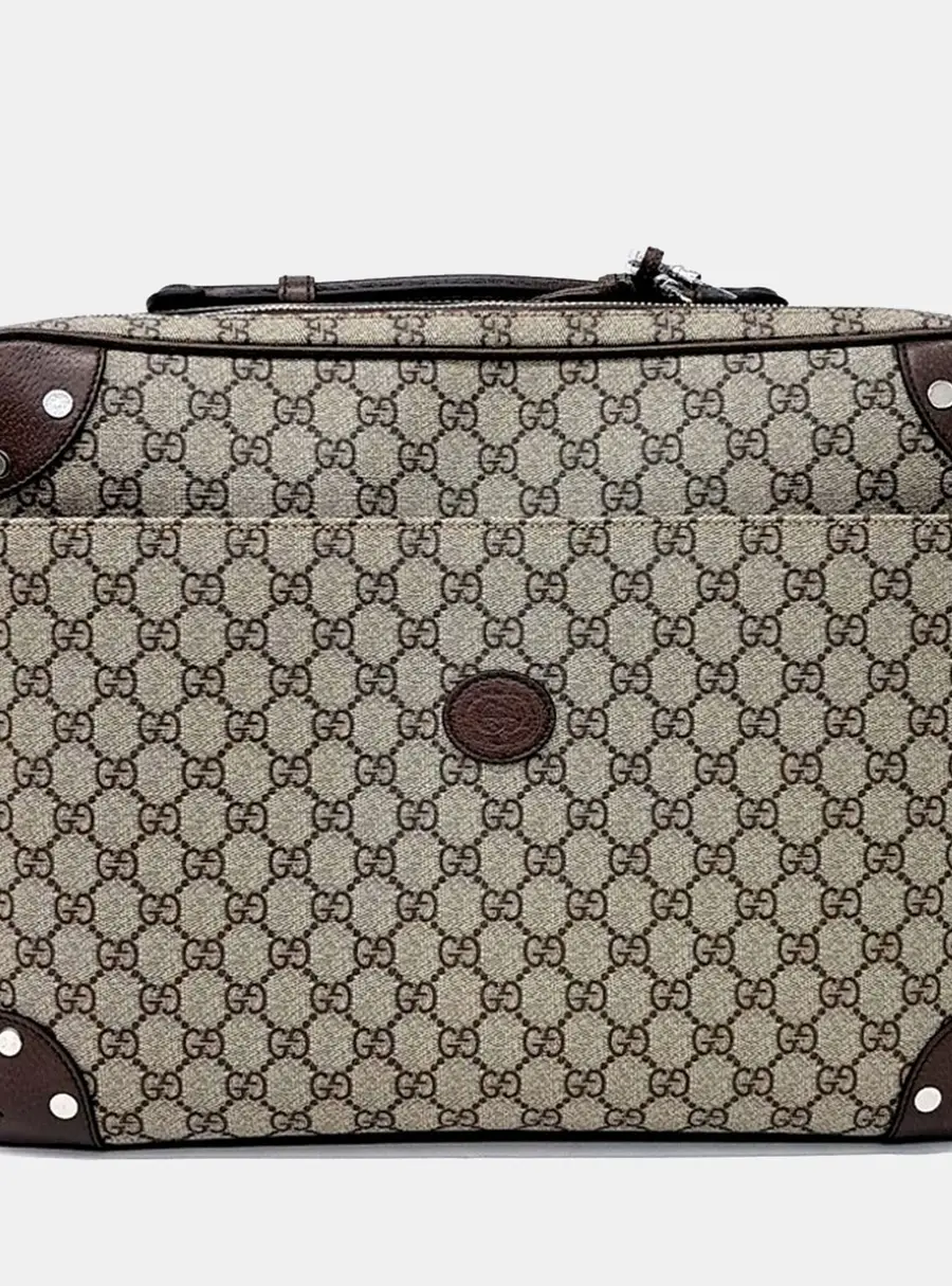 Gucci GG Supreme Coated Canvas Beige Coated Canvas Leather Briefcase Bag