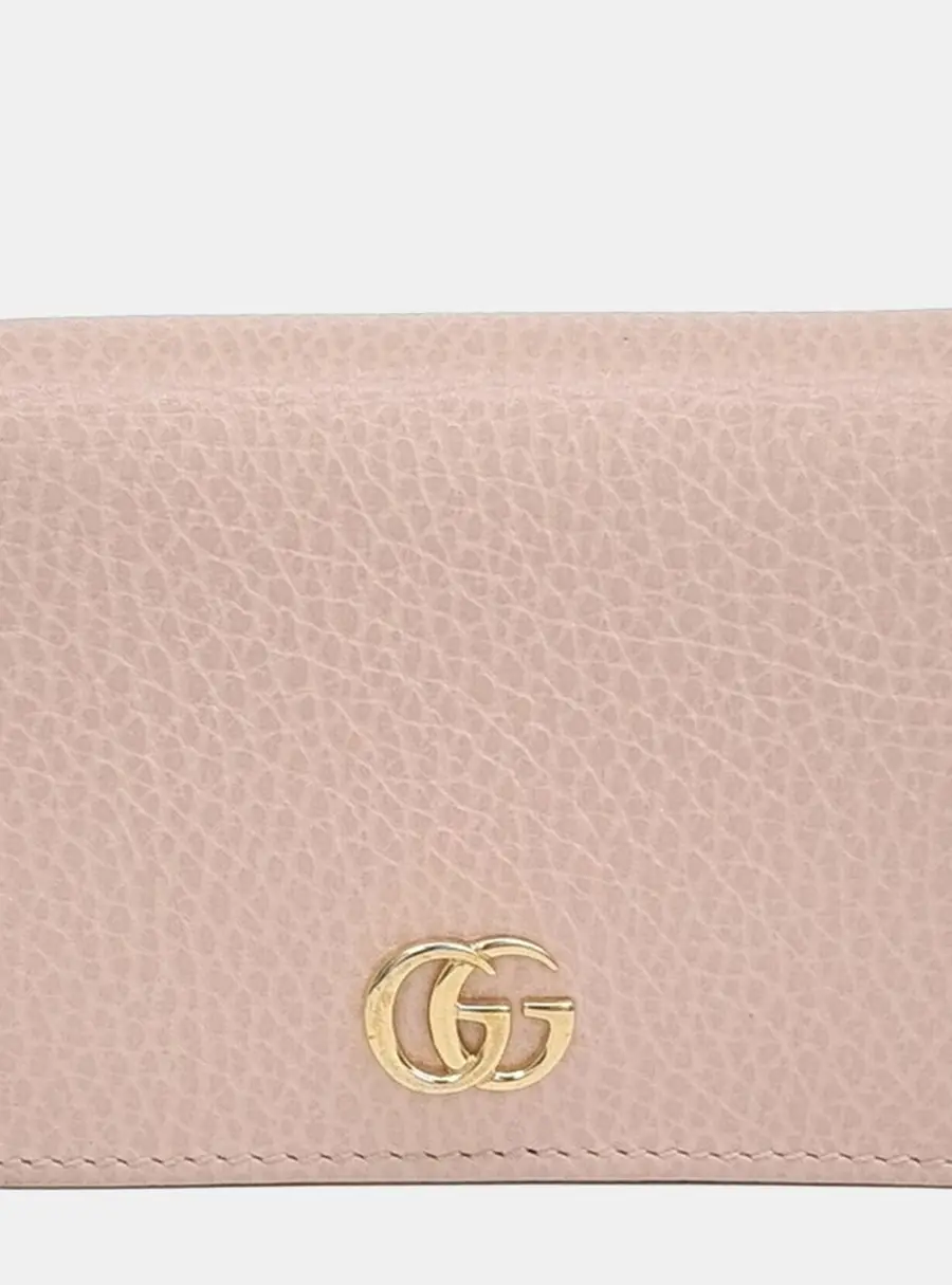 Gucci Marmont Half Wallet Pink Grained Calfskin Leather Wallet Bag
