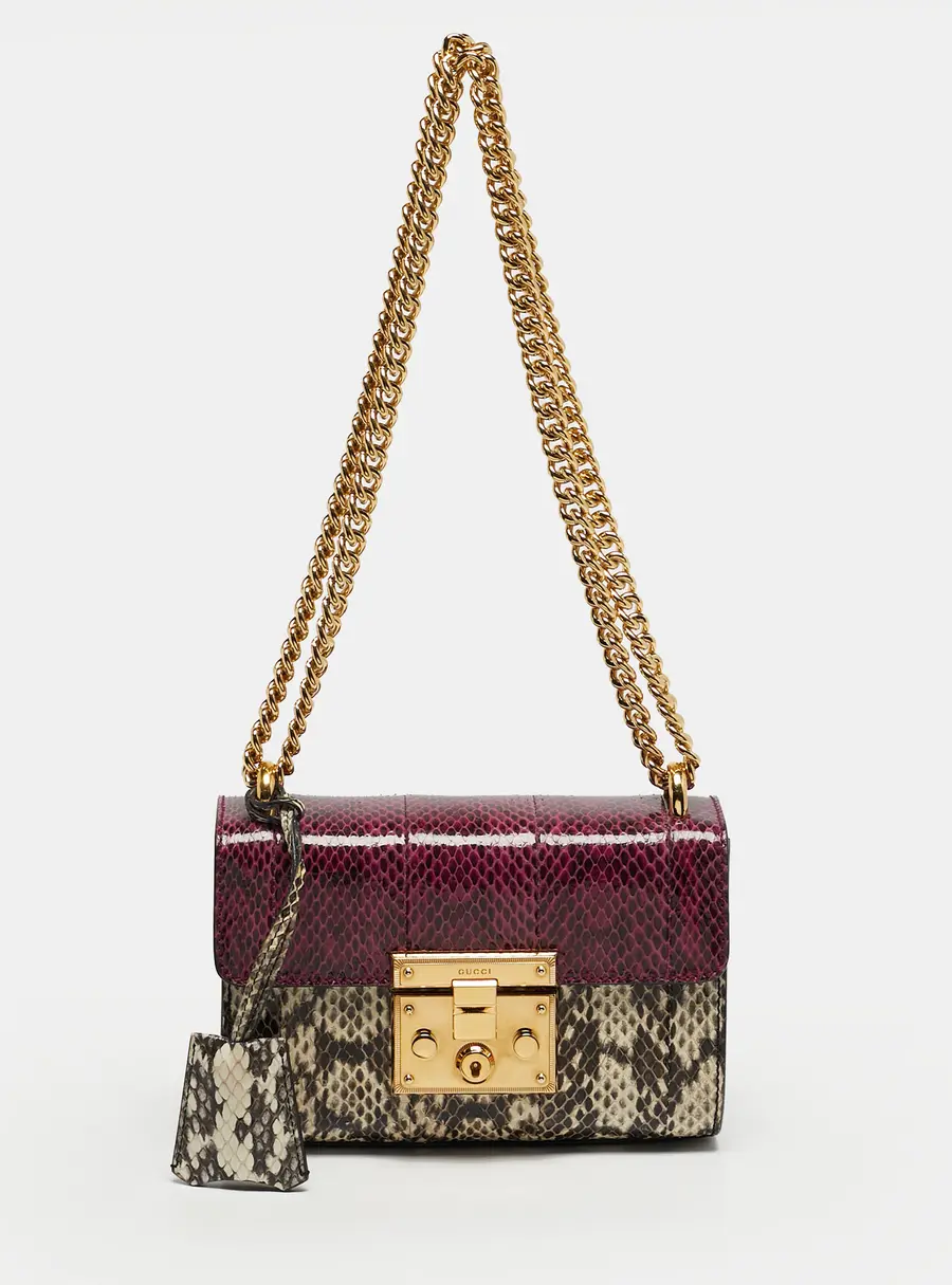 Gucci Padlock Small Snakeskin Purple/Beige Shoulder Bag
