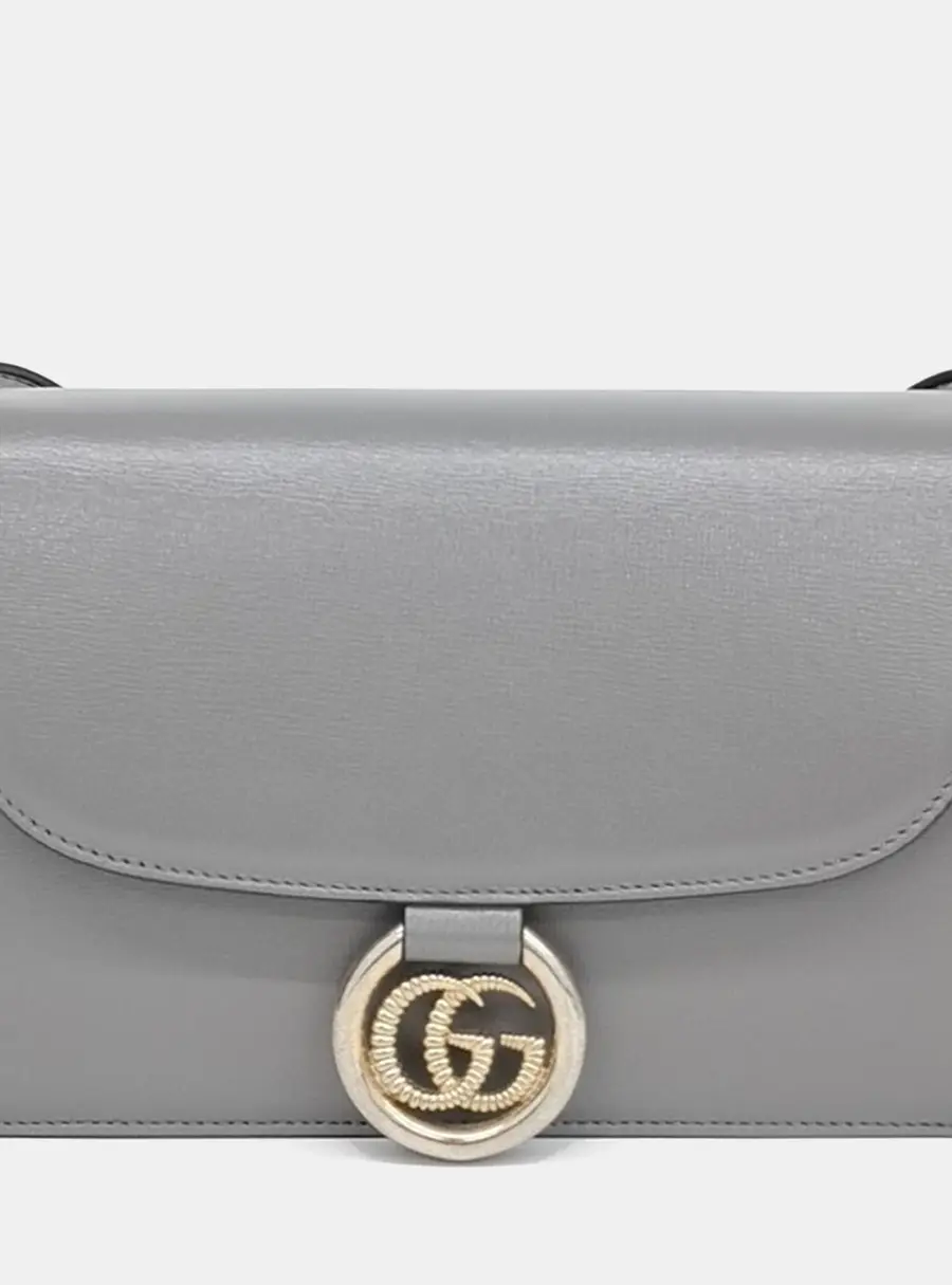 Gucci Grey Leather GG Ring Leather Shoulder Bag