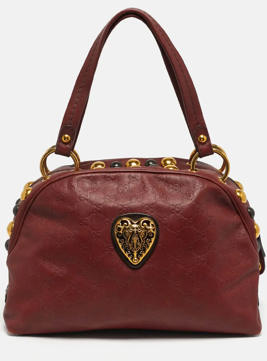 Gucci Babouska Crest Maroon Guccissima Leather Dome Bag