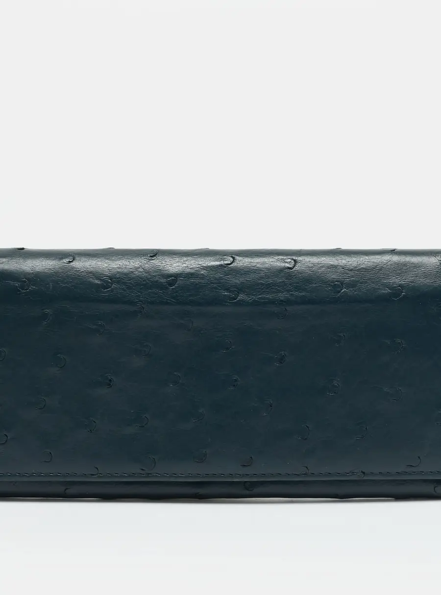 Gucci Dark Blue Ostrich Leather Continental Wallet