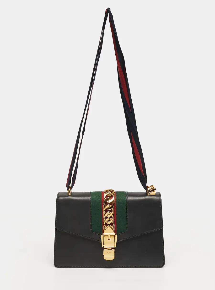 Gucci Sylvie Black Small Leather Shoulder Bag