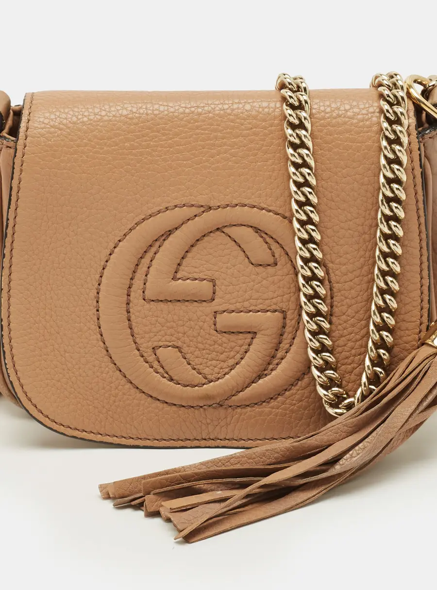 Gucci Soho Flap Chain Beige Leather Crossbody Bag
