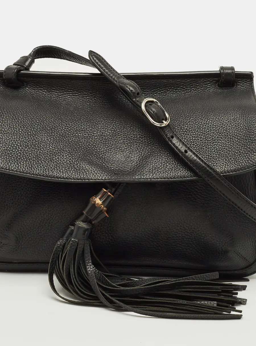 Gucci Bamboo Daily Tassel Black Leather Shoulder Bag