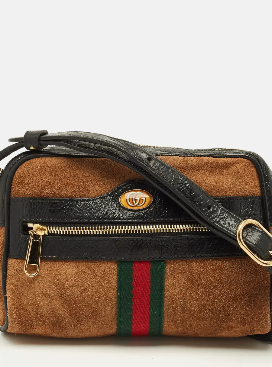 Gucci Ophidia Mini Suede and Leather Camera Crossbody Bag