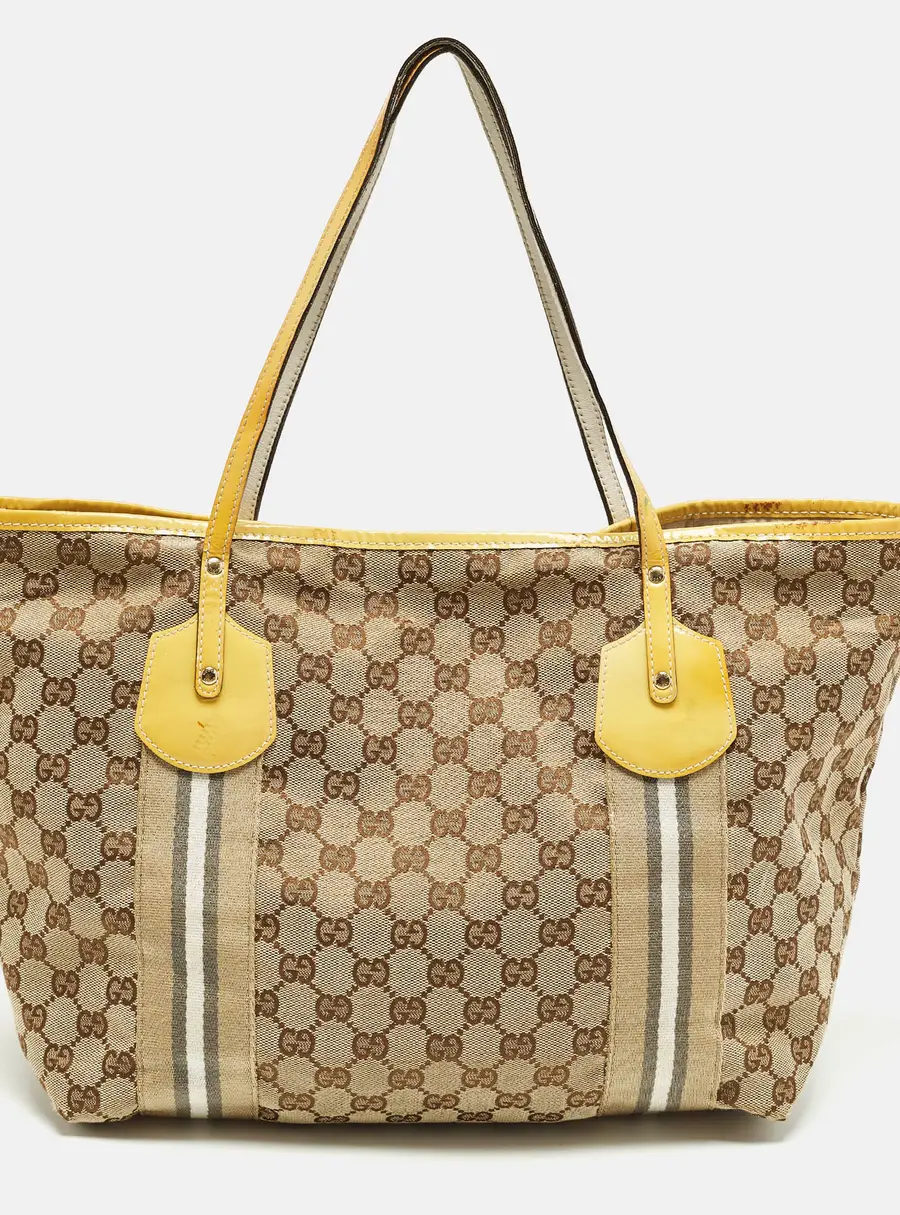 Gucci Jolie Yellow/Beige Canvas and Patent Leather Tote
