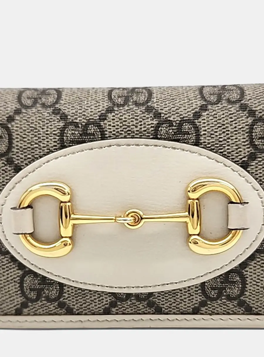 Gucci 1955 Horsebit Beige Mini White GG Supreme Canvas Leather Wallet