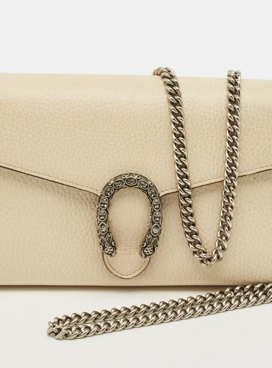 Gucci Crystal Dionysus Off White Leather Wallet on Chain