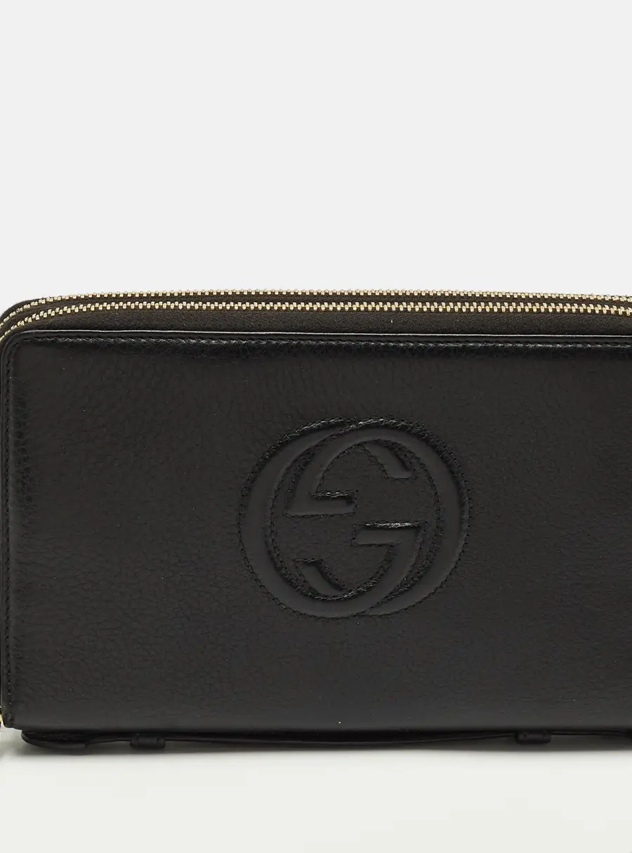 Gucci Soho Organizer Black Leather Double Zip Around Wallet