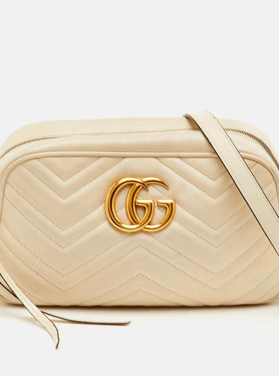 Gucci GG Marmont Small Cream Leather Camera Bag