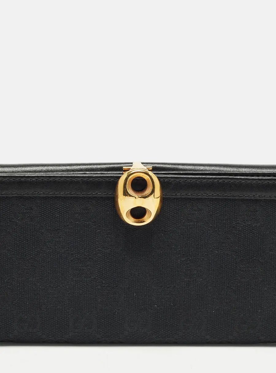 Gucci Wave Black GG Canvas and Leather Continental Wallet