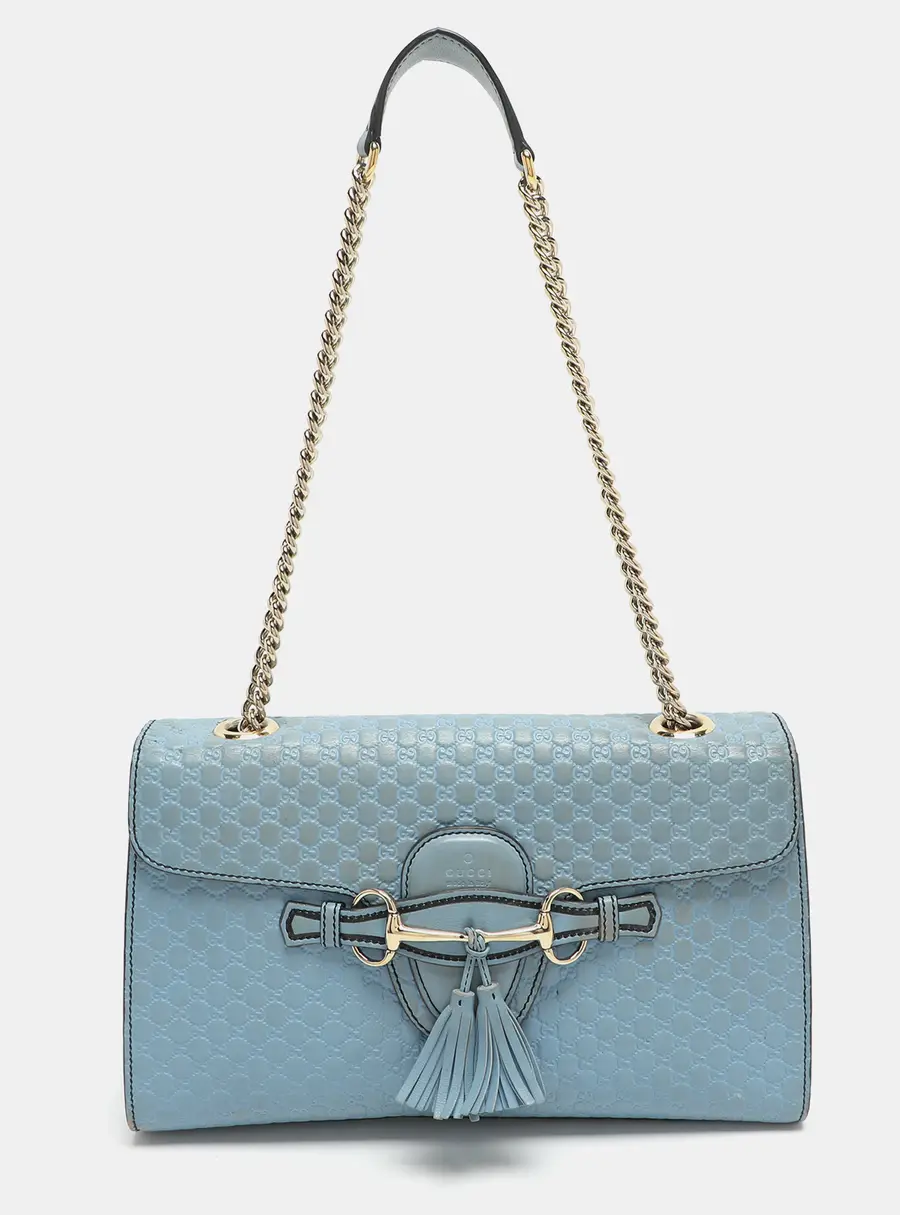 Gucci Emily Medium Light Blue Microguccissima Leather Shoulder Bag