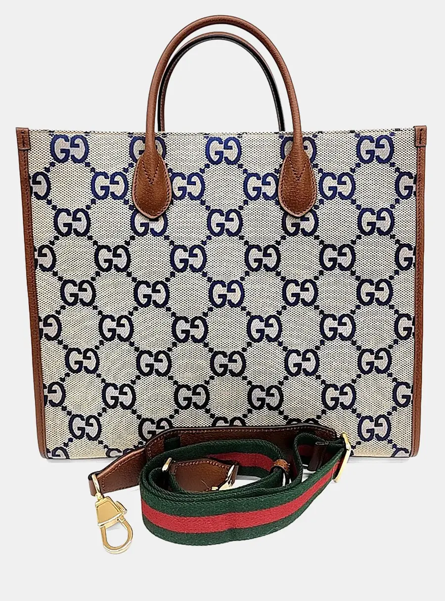 Gucci Beige Canvas and Leather Jumbo GG Tote and Shoulder Bag