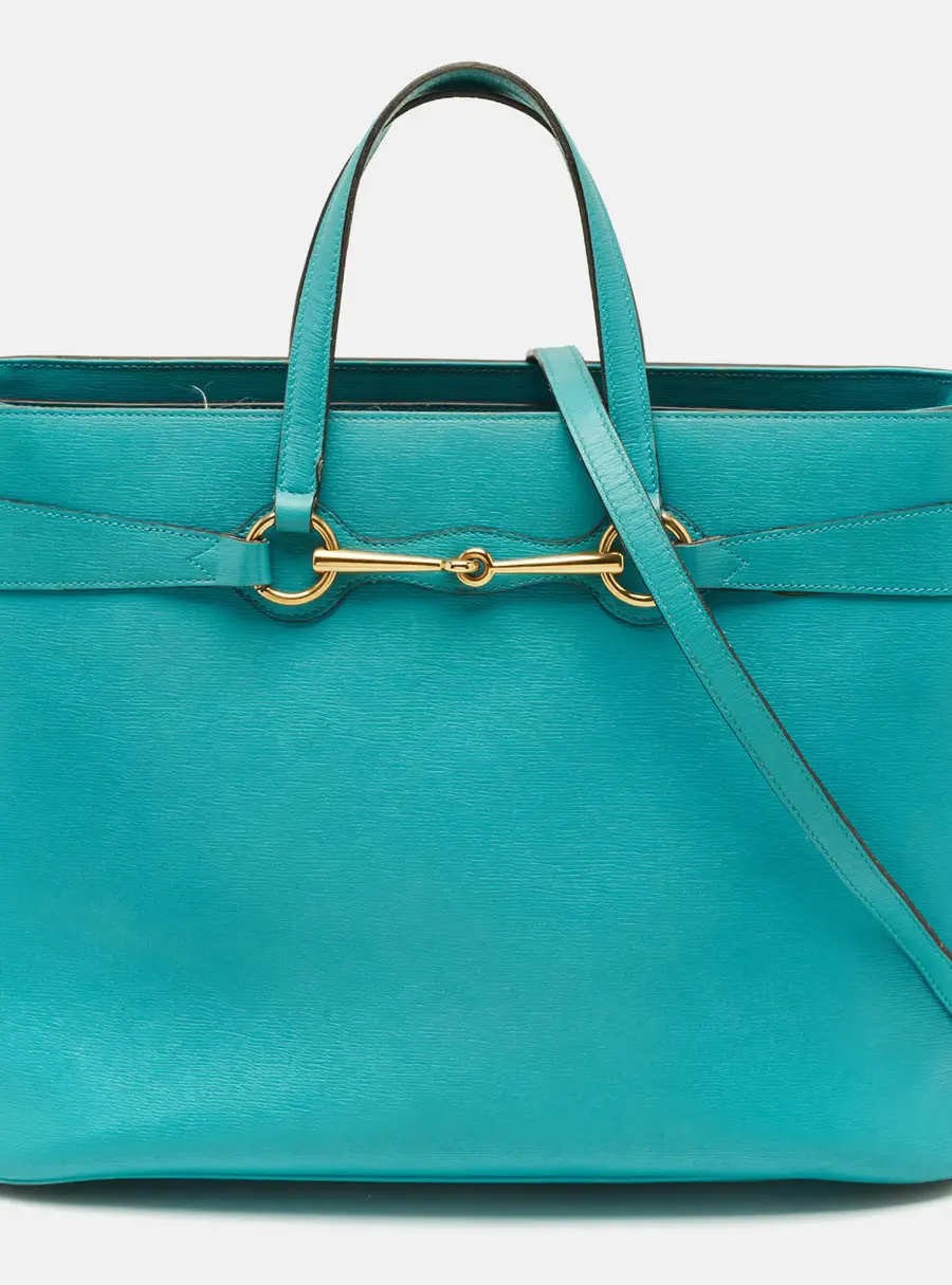 Gucci Bright Bit Large Turquoise Leather Tote