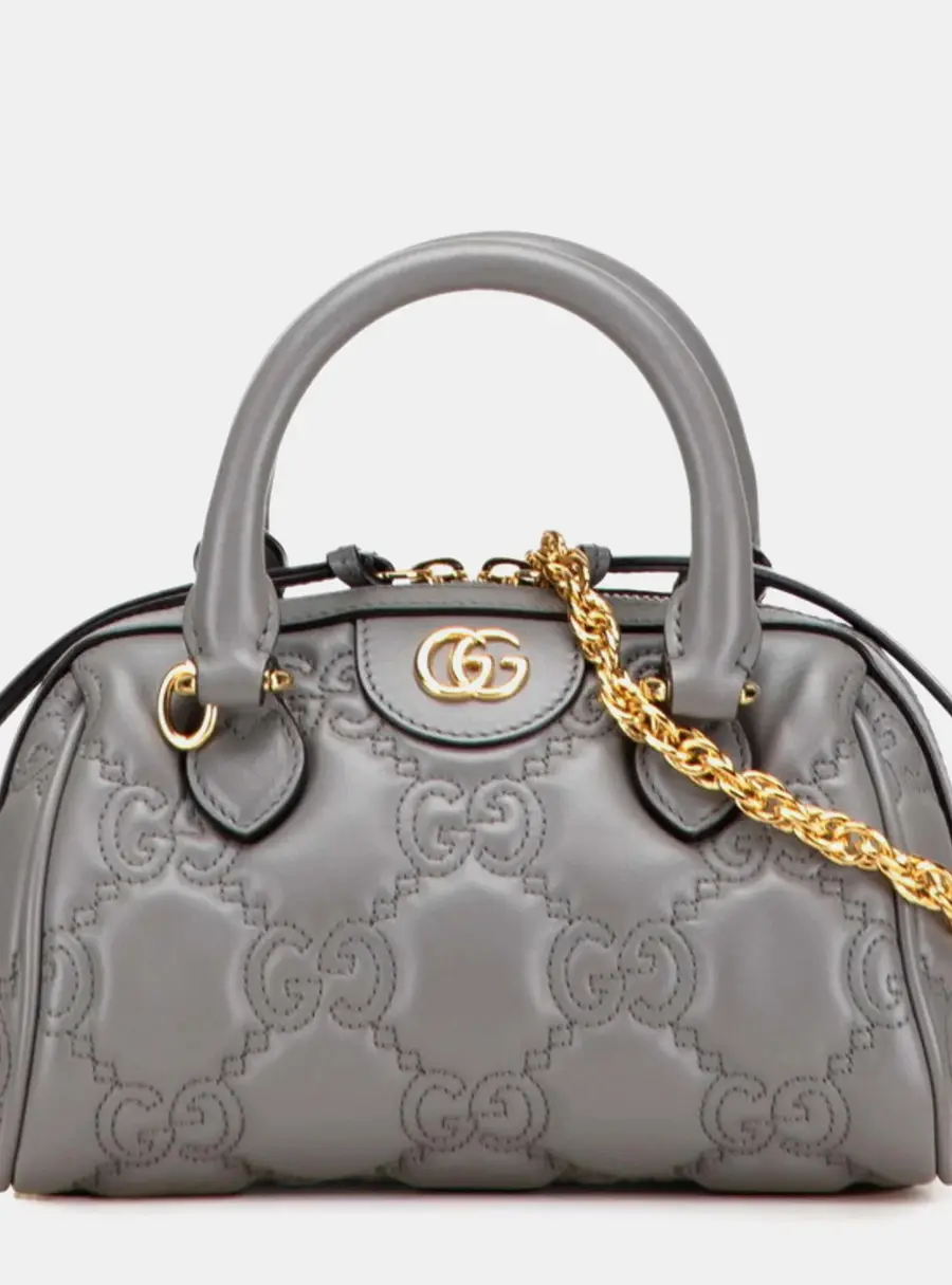 Gucci Gg Matelasse Quilted Mini Boston Bag/Shoulder Bag 2-Way Gray Leather